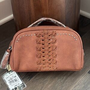 Trinity Ranch Cosmetic/toiletry case,double zipper handle top,braid suede, studs
